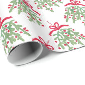 Rode en groene Waterverf Mistletoe Pattern Cadeaupapier (Rol Hoek)