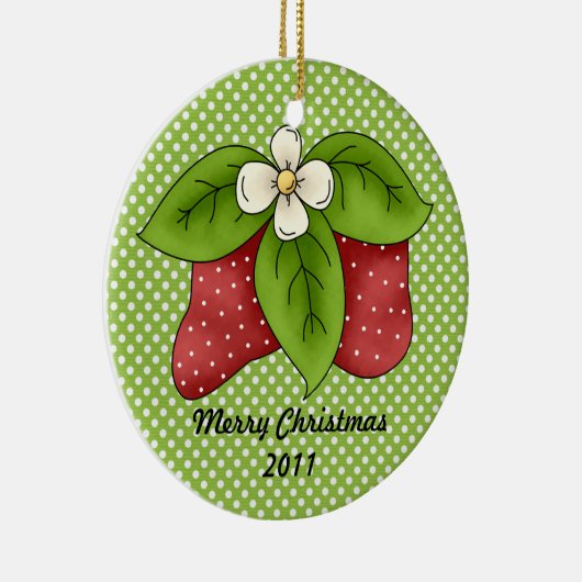 Rode en groene winter Kerstmis Strawberry Design Keramisch Ornament (Rechts)
