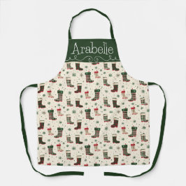 Rode en groene winterlaarzen schort