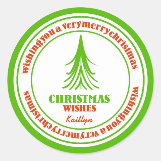 Rode en groene witte kerstboom ronde sticker (Voorkant)
