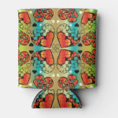 Rode en groene witte roomkleurige harten blikjeskoeler (Voorkant)