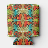 Rode en groene witte roomkleurige harten blikjeskoeler (Achterkant)