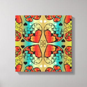 Rode en groene witte roomkleurige harten canvas afdruk