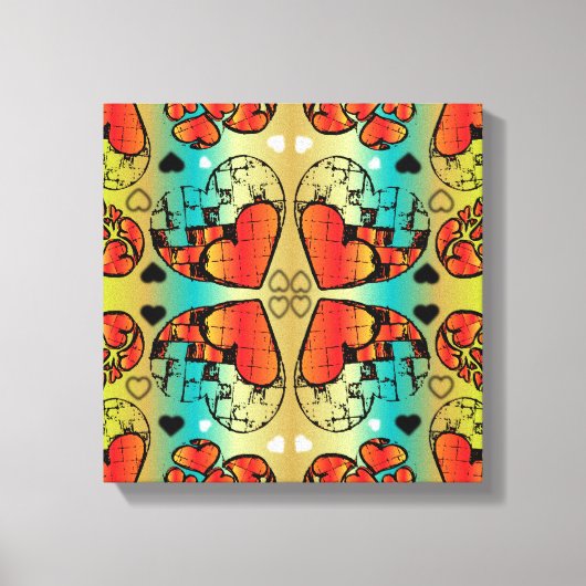 Rode en groene witte roomkleurige harten canvas afdruk (Voorkant)