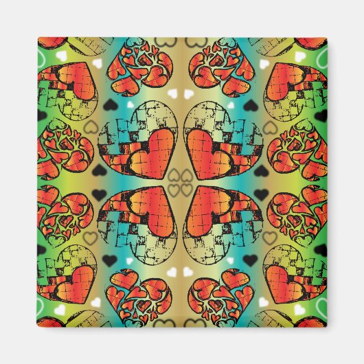 Rode en groene witte roomkleurige harten magneet (Voorkant)