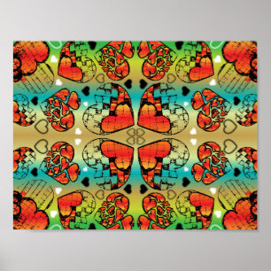 Rode en groene witte roomkleurige harten poster