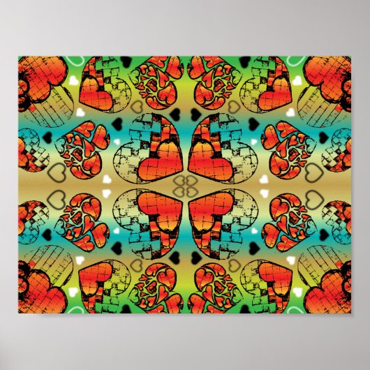 Rode en groene witte roomkleurige harten poster (Voorkant)