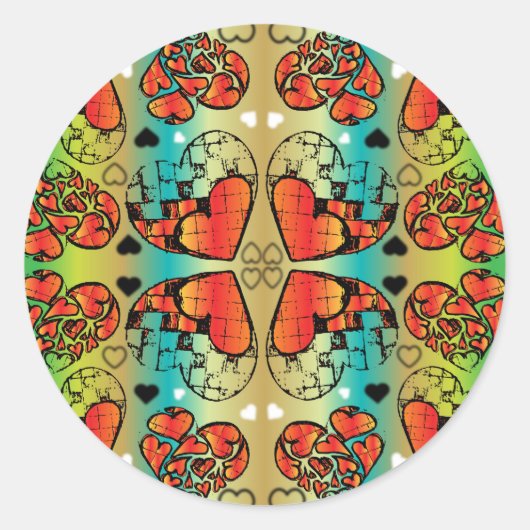 Rode en groene witte roomkleurige harten ronde sticker (Voorkant)