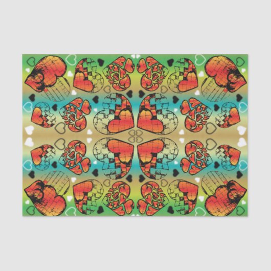 Rode en groene witte roomkleurige harten tissuepapier (Voorkant)