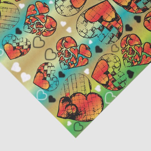 Rode en groene witte roomkleurige harten tissuepapier (Detail)