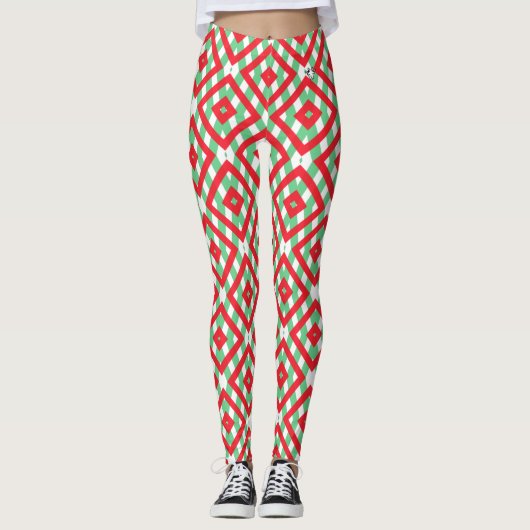 Rode en groene yoga-patroon/lounge leggings (Voorkant)