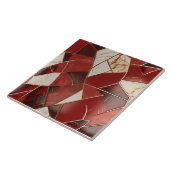 Rode en ivoorkleurig marmer effect patchwork tegeltje (Zijkant)