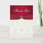 Rode en ivoorkleurige damasten bedankkaart (Voorkant)