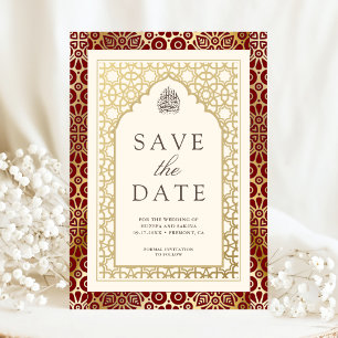 Rode en ivoorkleurige islamitische boog moslimhuwe save the date