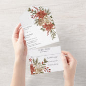 Rode en ivoorkleurige poinsettia's met dennennaald all in one uitnodiging (Afscheurbaar)