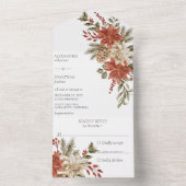 Rode en ivoorkleurige poinsettia's met dennennaald all in one uitnodiging (Binnen)