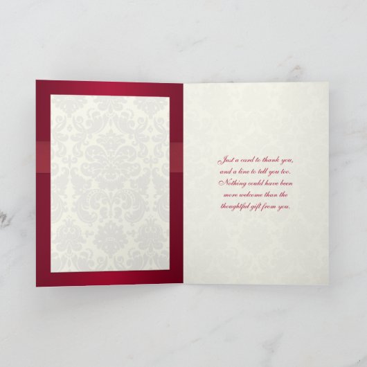 Rode en Ivoren Damast Dankkaart Bedankkaart (Binnen)