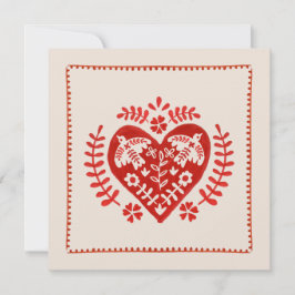 Rode en ivoren folk art hart Valentijnsdag Kaart