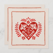 Rode en ivoren folk art hart Valentijnsdag Kaart (Voorkant / Achterkant)