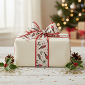 Rode en ivoren rode kardinaalvogels en Holly Patte Grosgrain Lint