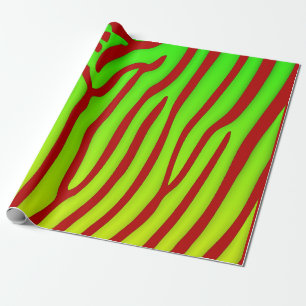Rode en Limoen Zebra Strepen Dierenprint Cadeaupapier