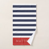 Rode en marine gestreepte monogram bad handdoek (Handdoek)