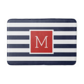 Rode en marine strepen monogram badmat (Voorkant)