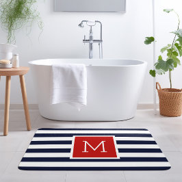 Rode en marine strepen monogram badmat