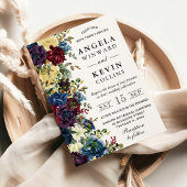 Rode en marine winterbloemen bruiloft kaart