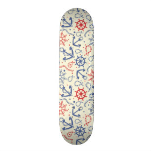 Rode en marineblauwe achtergrond met anker skateboard