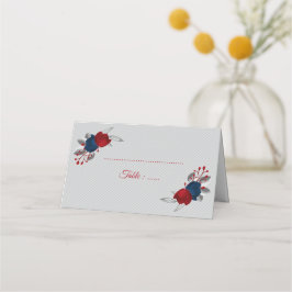 rode en marineblauwe bloemen zilverblad grijs plaatskaartje