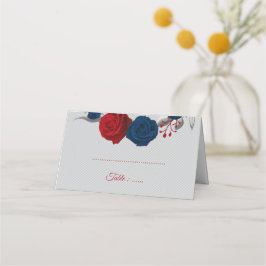 rode en marineblauwe bloemen zilverblad grijs plaatskaartje