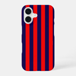 Rode en marineblauwe nautische strepen iPhone 16 hoesje