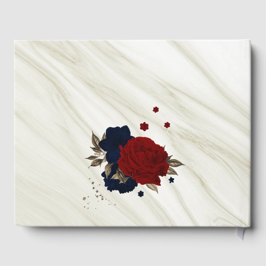 rode en marinebloemen grijze botanische marmer gastenboek (Achterkant)