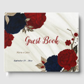 rode en marinebloemen grijze botanische marmer gastenboek (Voorkant)