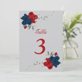 rode en marinesblauwe bloemen tabelnummer kaart (Staand voorkant)