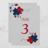 rode en marinesblauwe bloemen tabelnummer kaart (Voorkant / Achterkant)