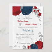 rode en marinesblauwe bloemen zilverbladeren bruil kaart (Voorkant)