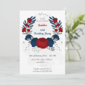 rode en marinesblauwe bloemen zilverbladeren verja kaart (Staand voorkant)