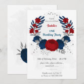 rode en marinesblauwe bloemen zilverbladeren verja kaart (Voorkant / Achterkant)