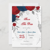 rode en marinesblauwe zilver save the date (Voorkant)