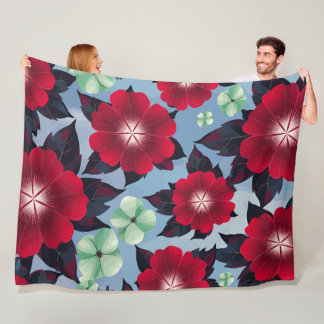 Rode en Mint Groene Bloemen op Sky Blue achtergron Fleece Deken