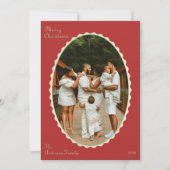 Rode en Mint groene foto geschulpte kerstfoto Feestdagenkaart (Voorkant)