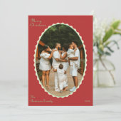 Rode en Mint groene foto geschulpte kerstfoto Feestdagenkaart (Staand voorkant)