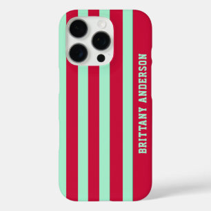 Rode en Mint Groene Strepen Patroon Gepersonalisee iPhone 16 Pro Hoesje