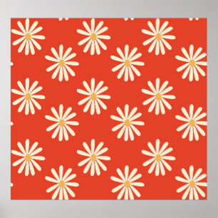 rode en mosterdspleet van 1970 met  retro florale  poster