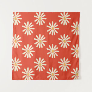 rode en mosterdspleet van 1970 met  retro florale  wandkleed