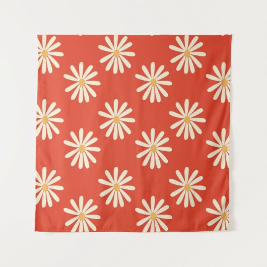 rode en mosterdspleet van 1970 met retro florale wandkleed (Voorkant)