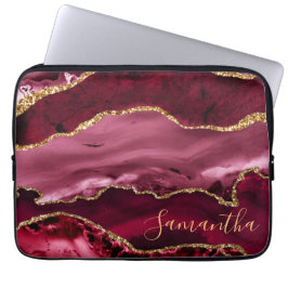 Rode en namaak gouden glinsterende marmeren agaat laptop sleeve
