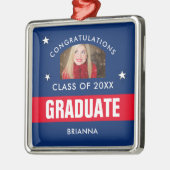 Rode en Navy Blue Afstuderen - Persoonlijke foto Metalen Ornament (Links)